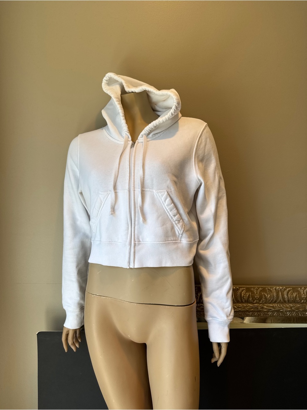 Hollister Off-White Cropped Zip Hoodie